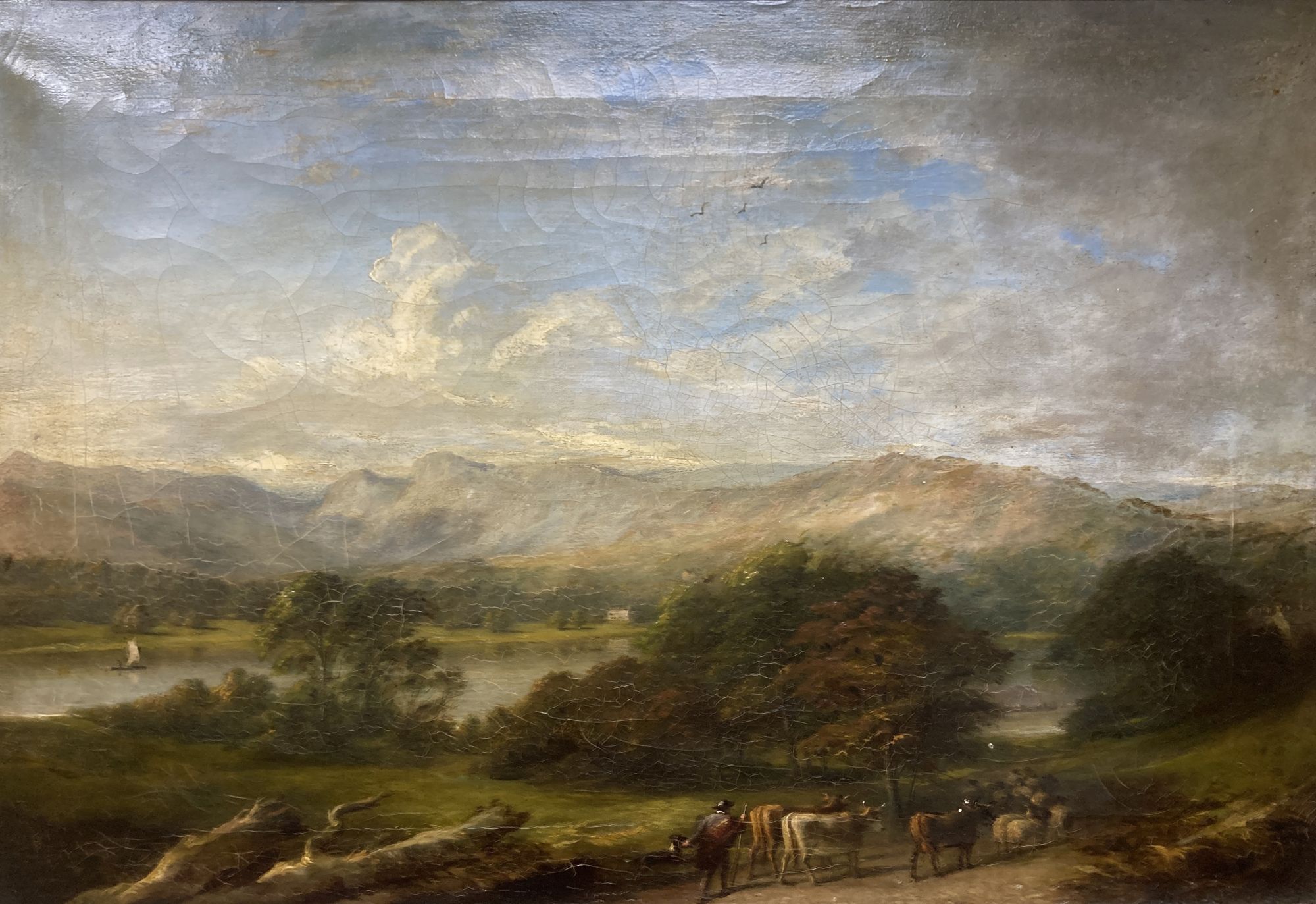 J.F Bird (19th C.) Cattle drover in a landscape 52 x 76cm.